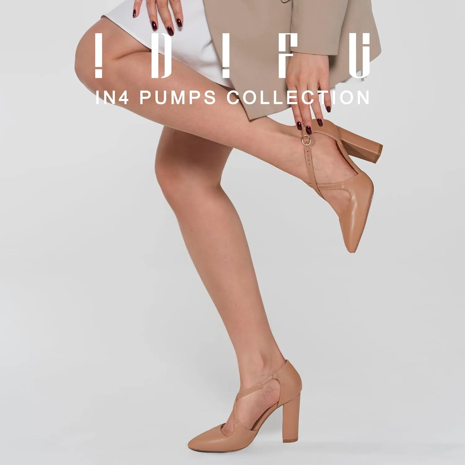 IDIFU Women's IN4 Chunky High Heels Pumps Closed Toe Block Strappy Heels Pointed Toe Dress Shoes for Women Prom Wedding Party Office Work Formal