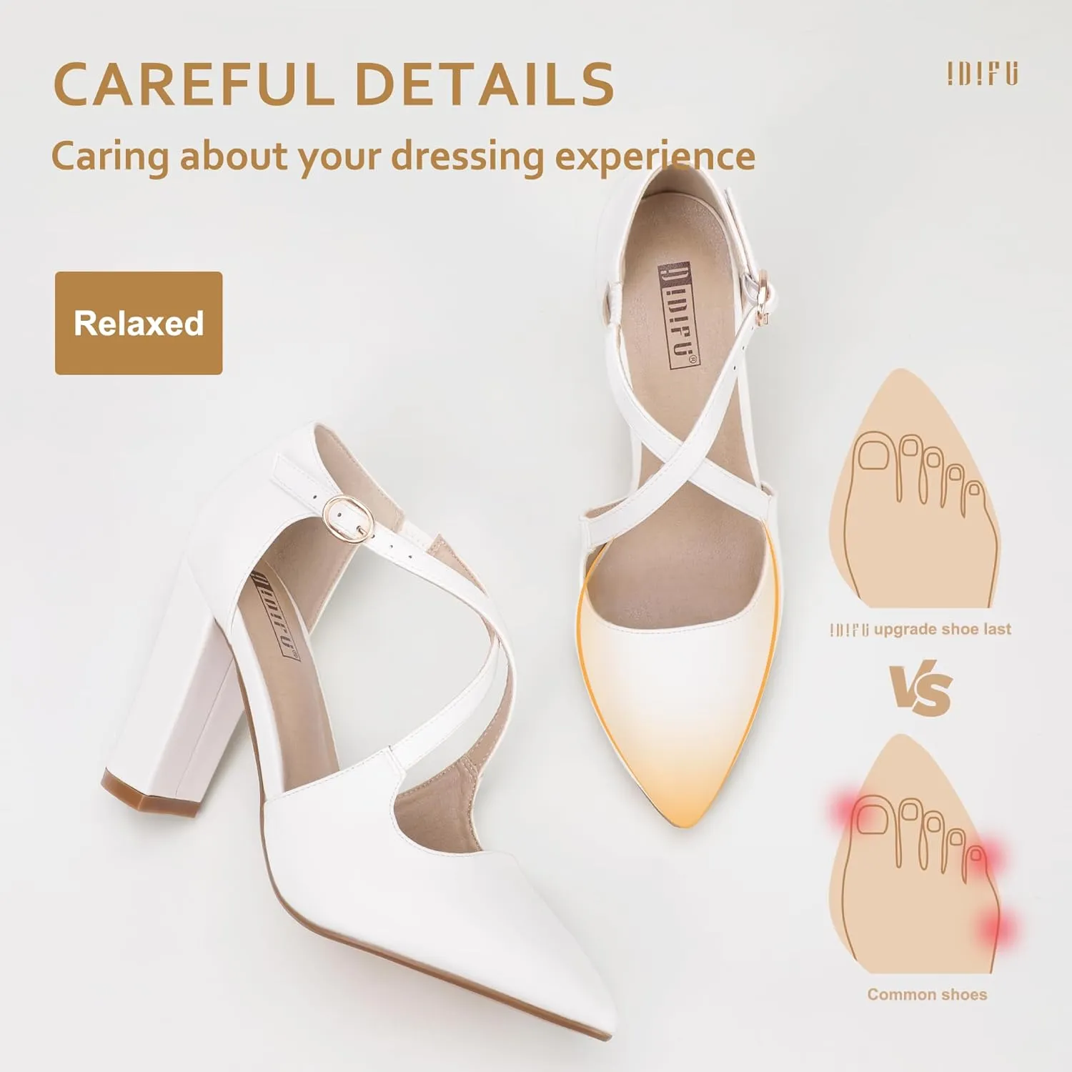 IDIFU Women's IN4 Chunky High Heels Pumps Closed Toe Block Strappy Heels Pointed Toe Dress Shoes for Women Prom Wedding Party Office Work Formal