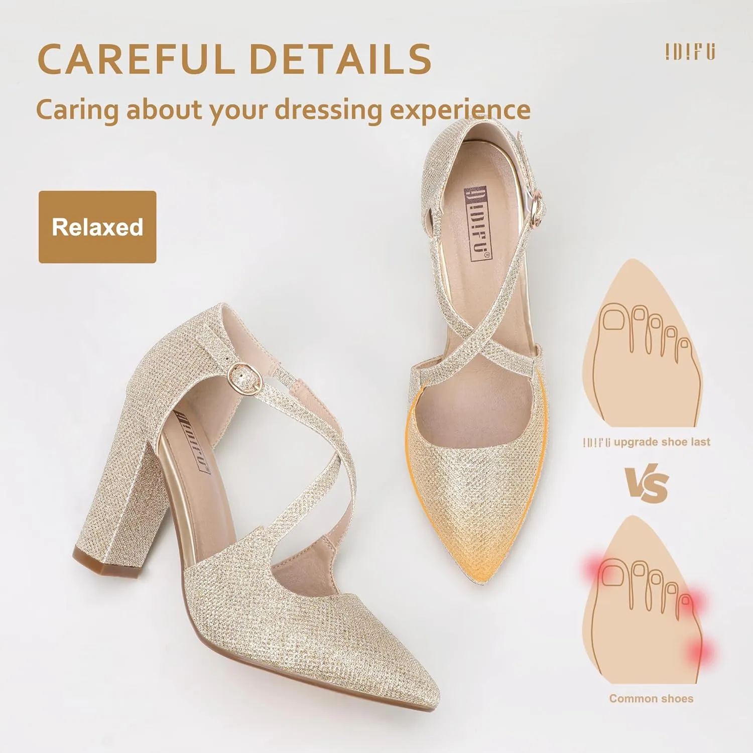IDIFU Women's IN4 Chunky High Heels Pumps Closed Toe Block Strappy Heels Pointed Toe Dress Shoes for Women Prom Wedding Party Office Work Formal