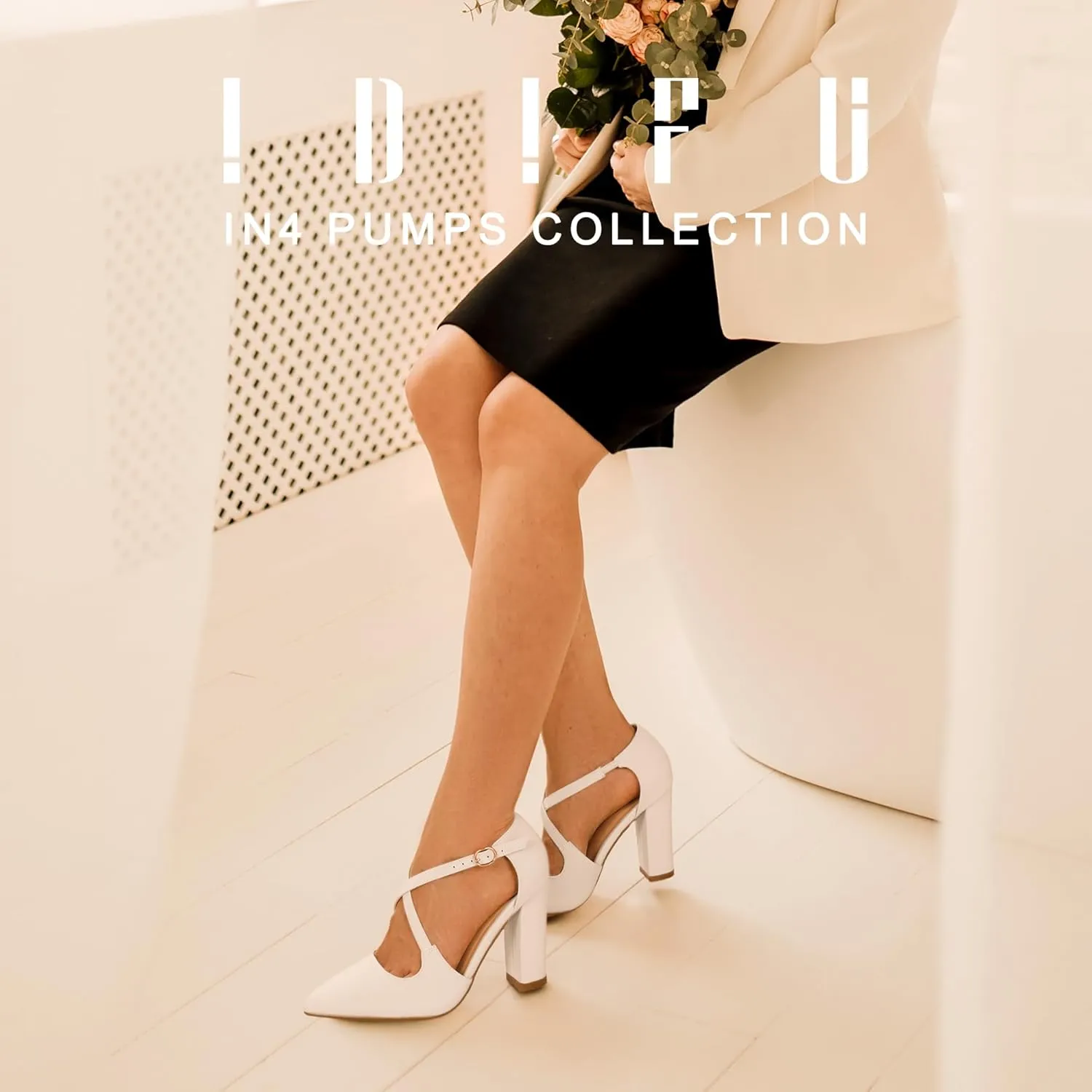 IDIFU Women's IN4 Chunky High Heels Pumps Closed Toe Block Strappy Heels Pointed Toe Dress Shoes for Women Prom Wedding Party Office Work Formal