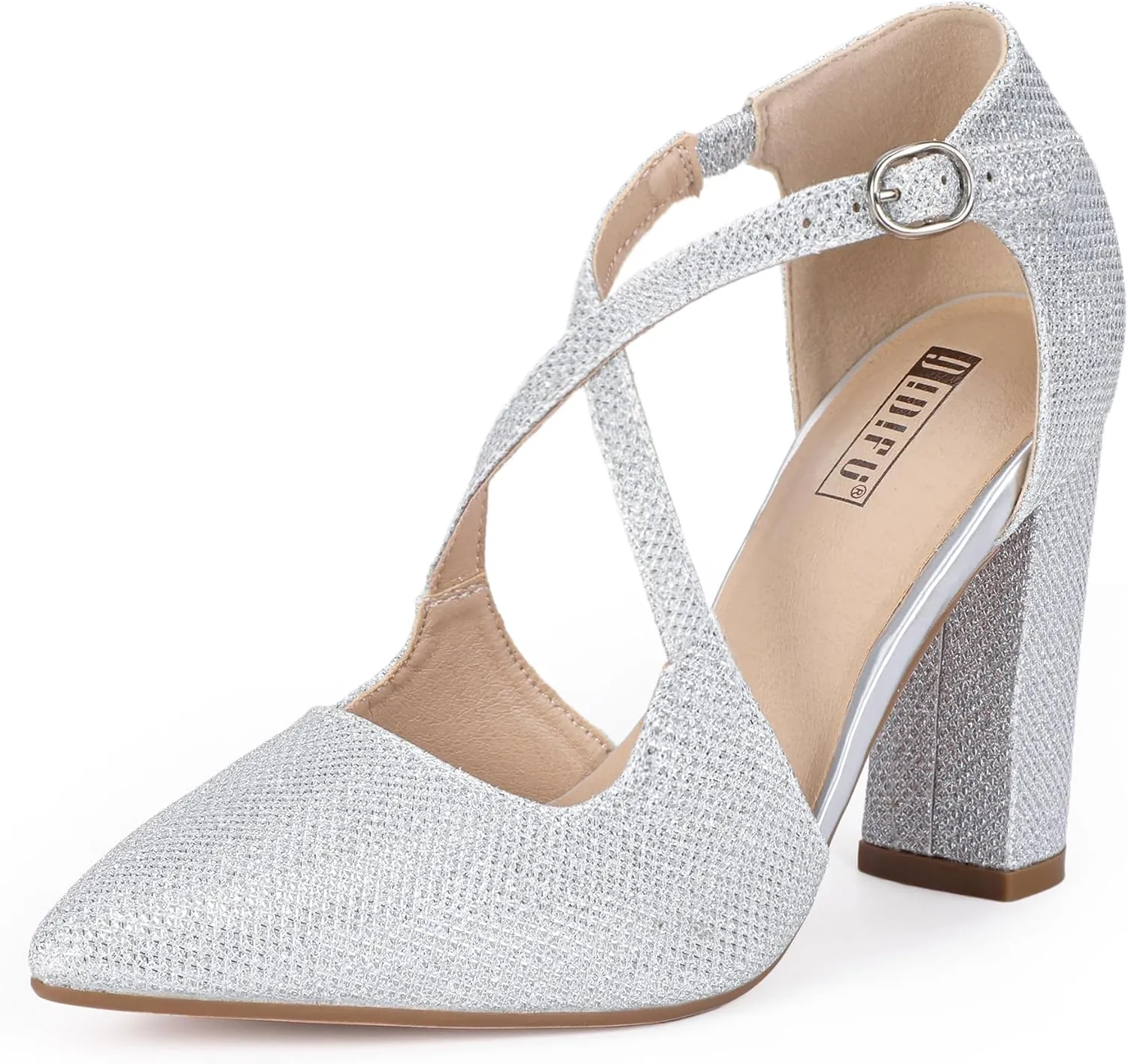 IDIFU Women's IN4 Chunky High Heels Pumps Closed Toe Block Strappy Heels Pointed Toe Dress Shoes for Women Prom Wedding Party Office Work Formal