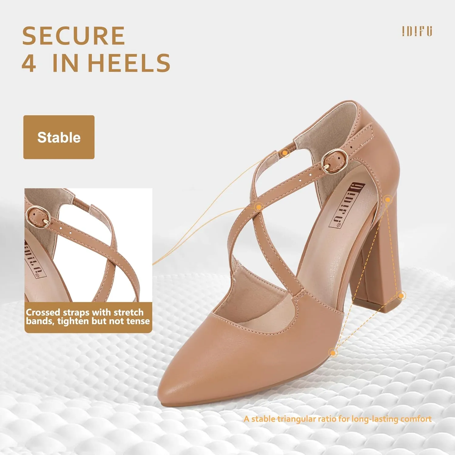 IDIFU Women's IN4 Chunky High Heels Pumps Closed Toe Block Strappy Heels Pointed Toe Dress Shoes for Women Prom Wedding Party Office Work Formal