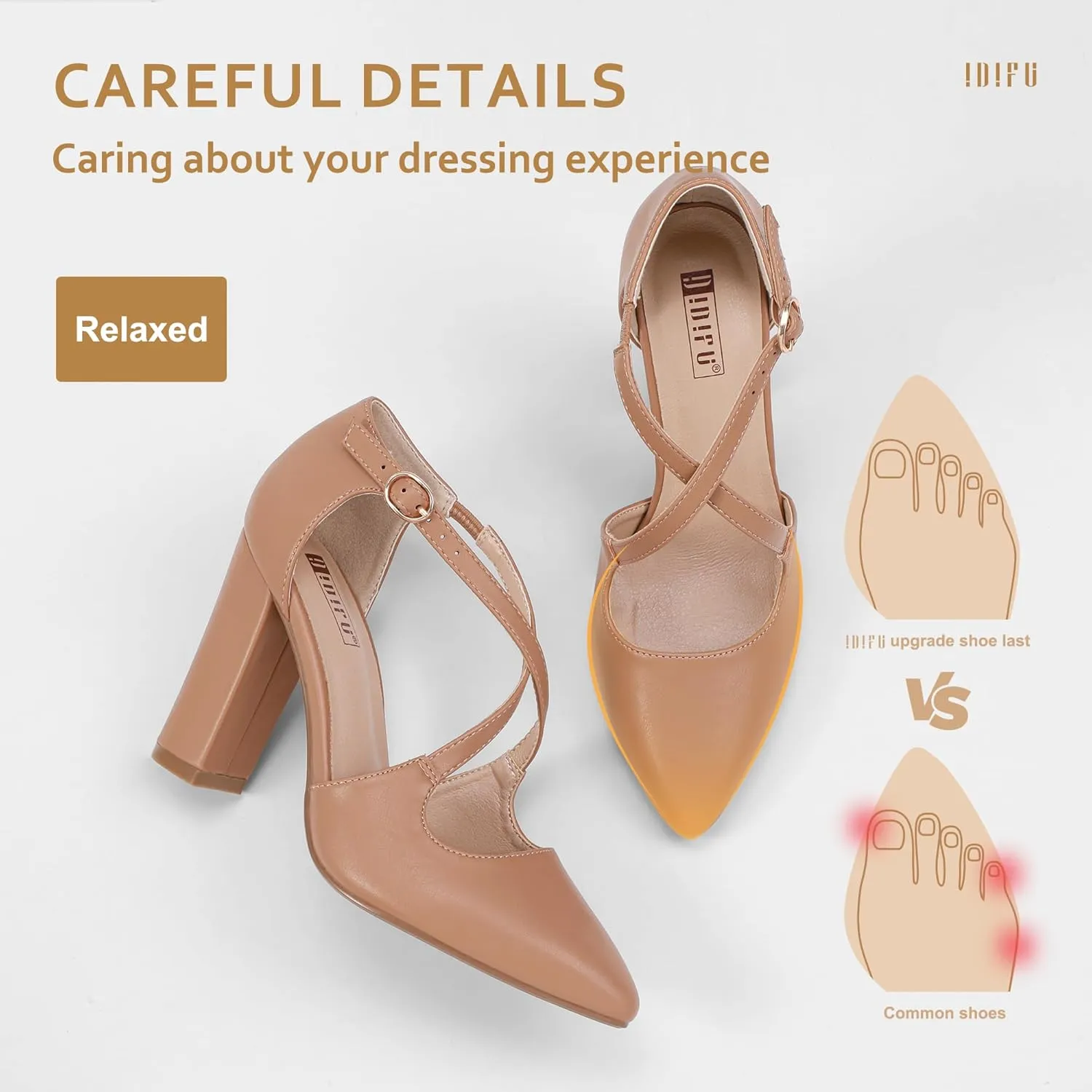 IDIFU Women's IN4 Chunky High Heels Pumps Closed Toe Block Strappy Heels Pointed Toe Dress Shoes for Women Prom Wedding Party Office Work Formal