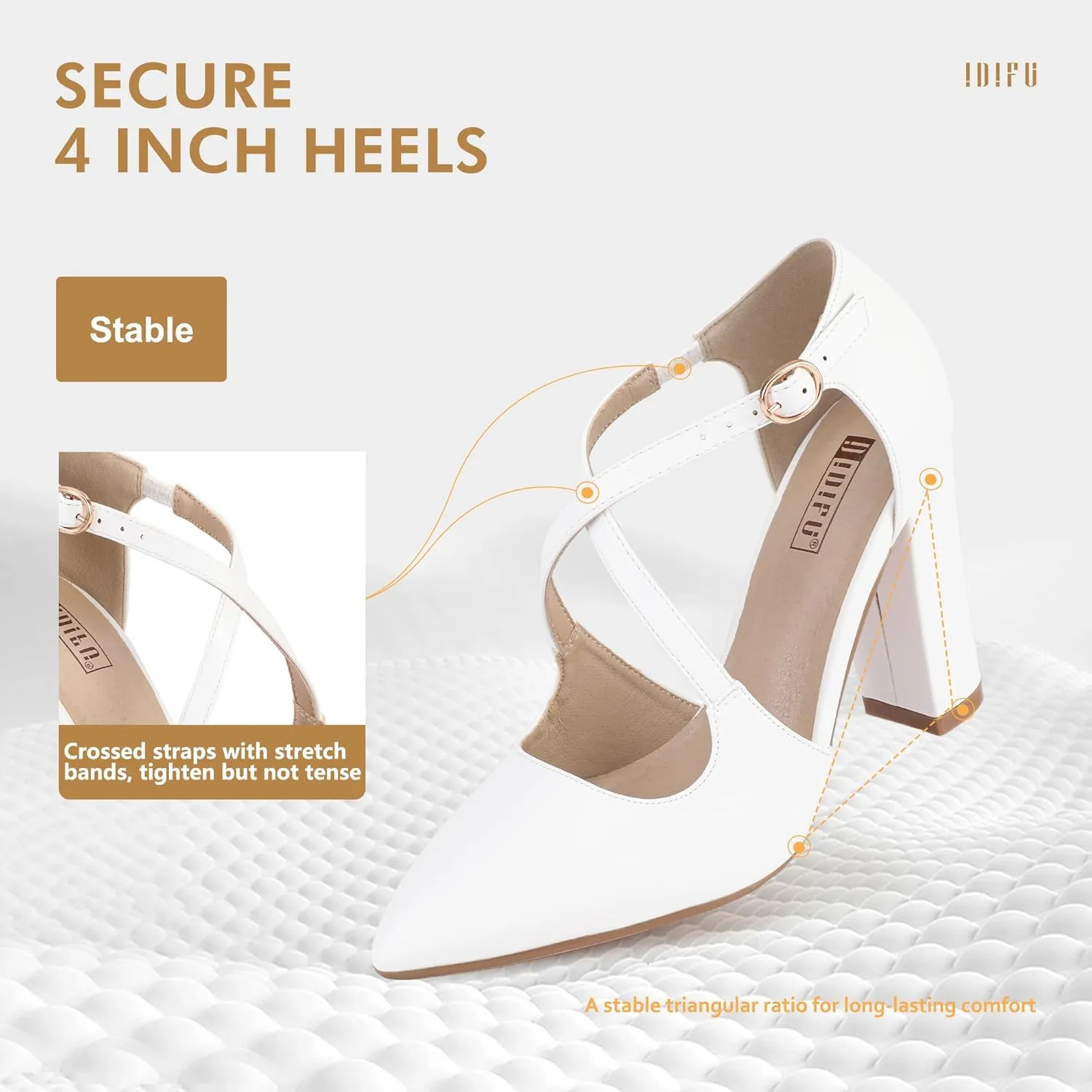 IDIFU Women's IN4 Chunky High Heels Pumps Closed Toe Block Strappy Heels Pointed Toe Dress Shoes for Women Prom Wedding Party Office Work Formal
