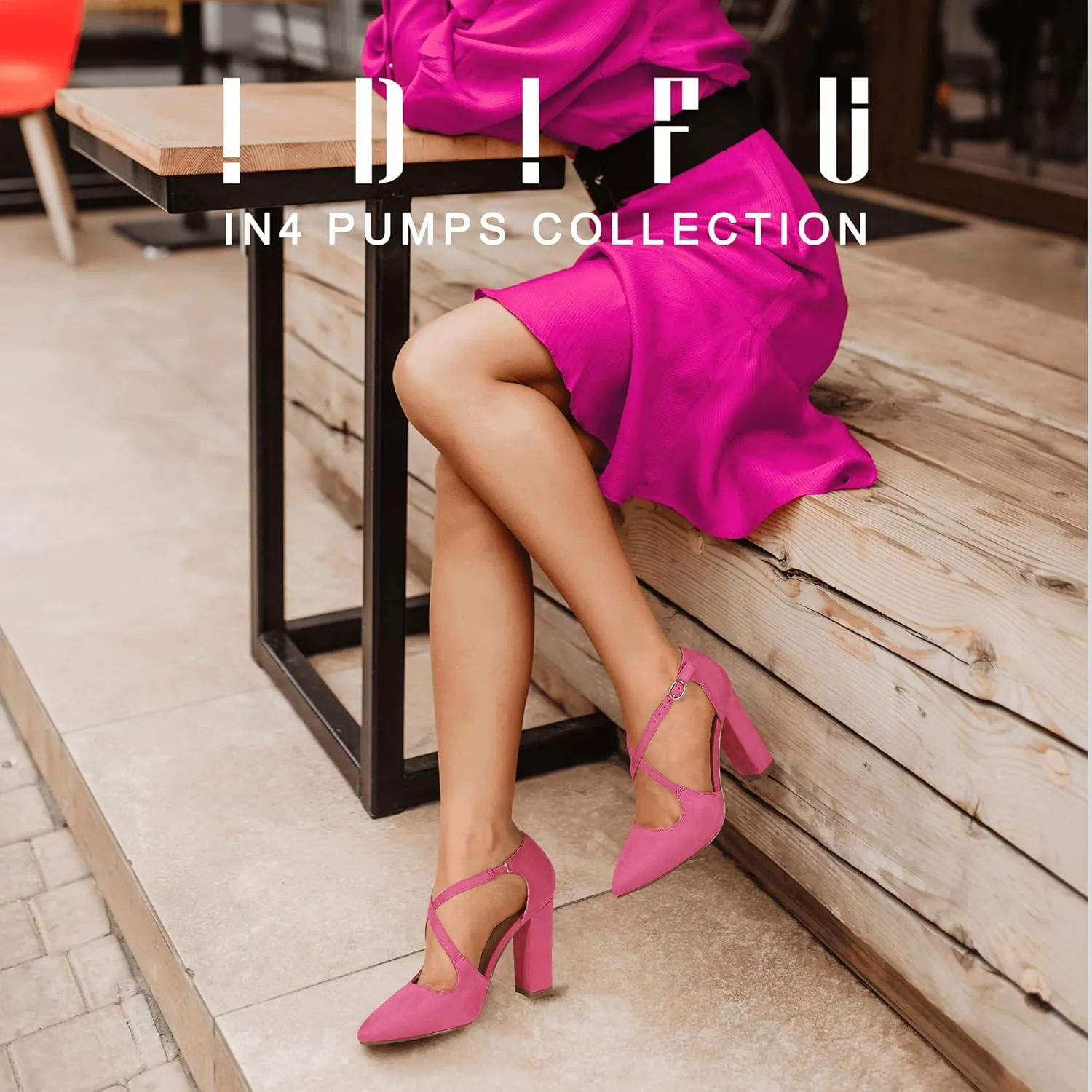 IDIFU Women's IN4 Chunky High Heels Pumps Closed Toe Block Strappy Heels Pointed Toe Dress Shoes for Women Prom Wedding Party Office Work Formal