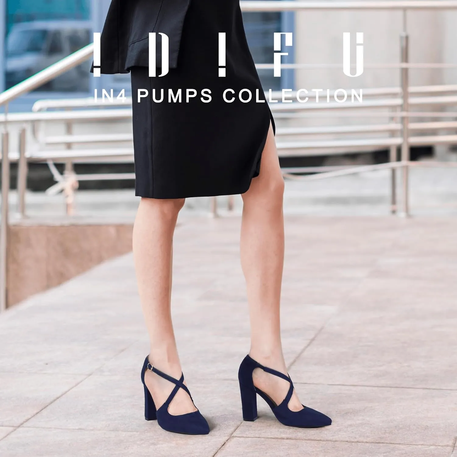 IDIFU Women's IN4 Chunky High Heels Pumps Closed Toe Block Strappy Heels Pointed Toe Dress Shoes for Women Prom Wedding Party Office Work Formal