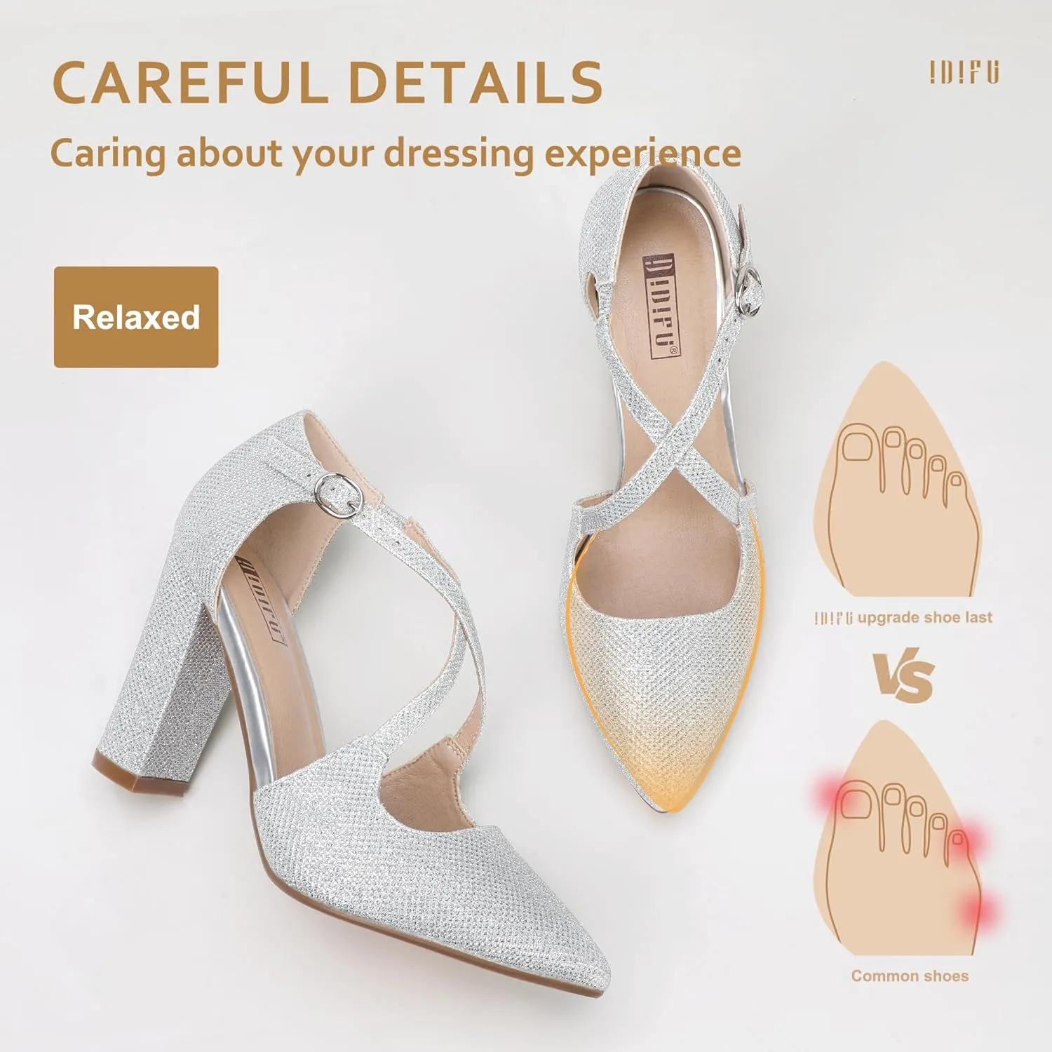IDIFU Women's IN4 Chunky High Heels Pumps Closed Toe Block Strappy Heels Pointed Toe Dress Shoes for Women Prom Wedding Party Office Work Formal
