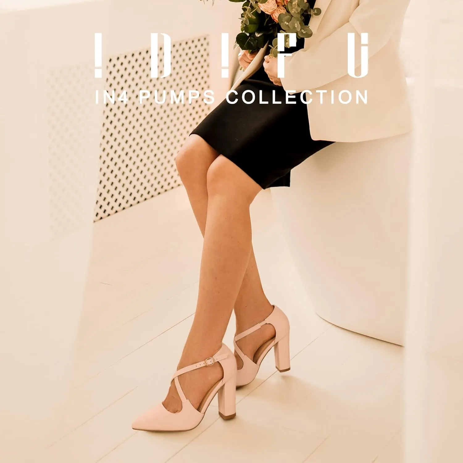 IDIFU Women's IN4 Chunky High Heels Pumps Closed Toe Block Strappy Heels Pointed Toe Dress Shoes for Women Prom Wedding Party Office Work Formal