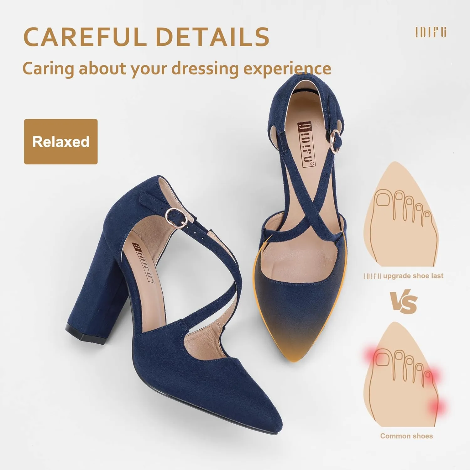 IDIFU Women's IN4 Chunky High Heels Pumps Closed Toe Block Strappy Heels Pointed Toe Dress Shoes for Women Prom Wedding Party Office Work Formal