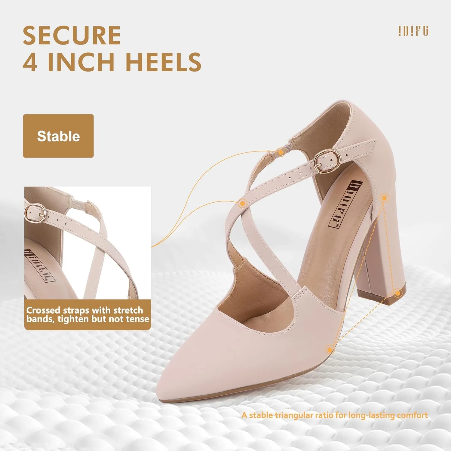 IDIFU Women's IN4 Chunky High Heels Pumps Closed Toe Block Strappy Heels Pointed Toe Dress Shoes for Women Prom Wedding Party Office Work Formal
