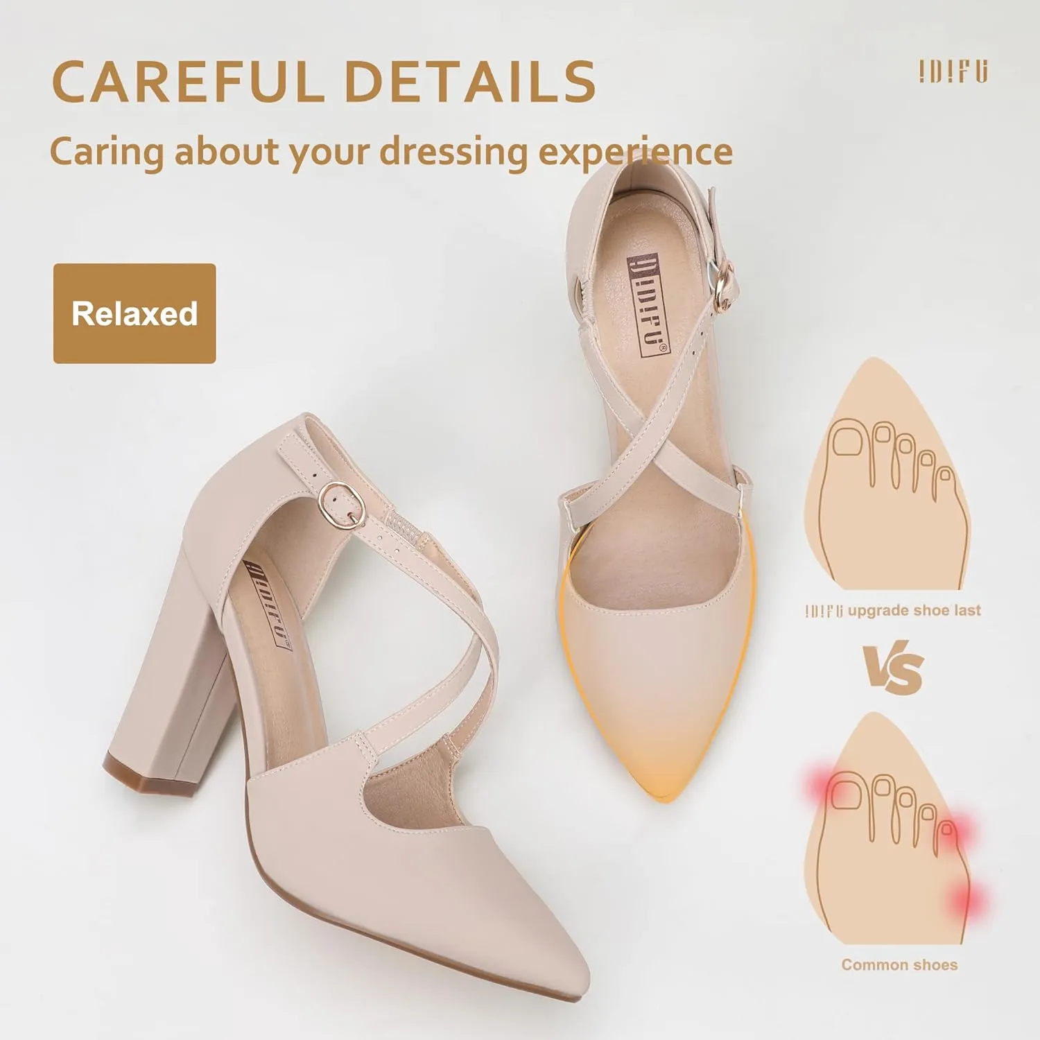 IDIFU Women's IN4 Chunky High Heels Pumps Closed Toe Block Strappy Heels Pointed Toe Dress Shoes for Women Prom Wedding Party Office Work Formal
