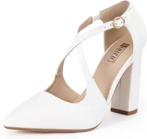 IDIFU Women's IN4 Chunky High Heels Pumps Closed Toe Block Strappy Heels Pointed Toe Dress Shoes for Women Prom Wedding Party Office Work Formal