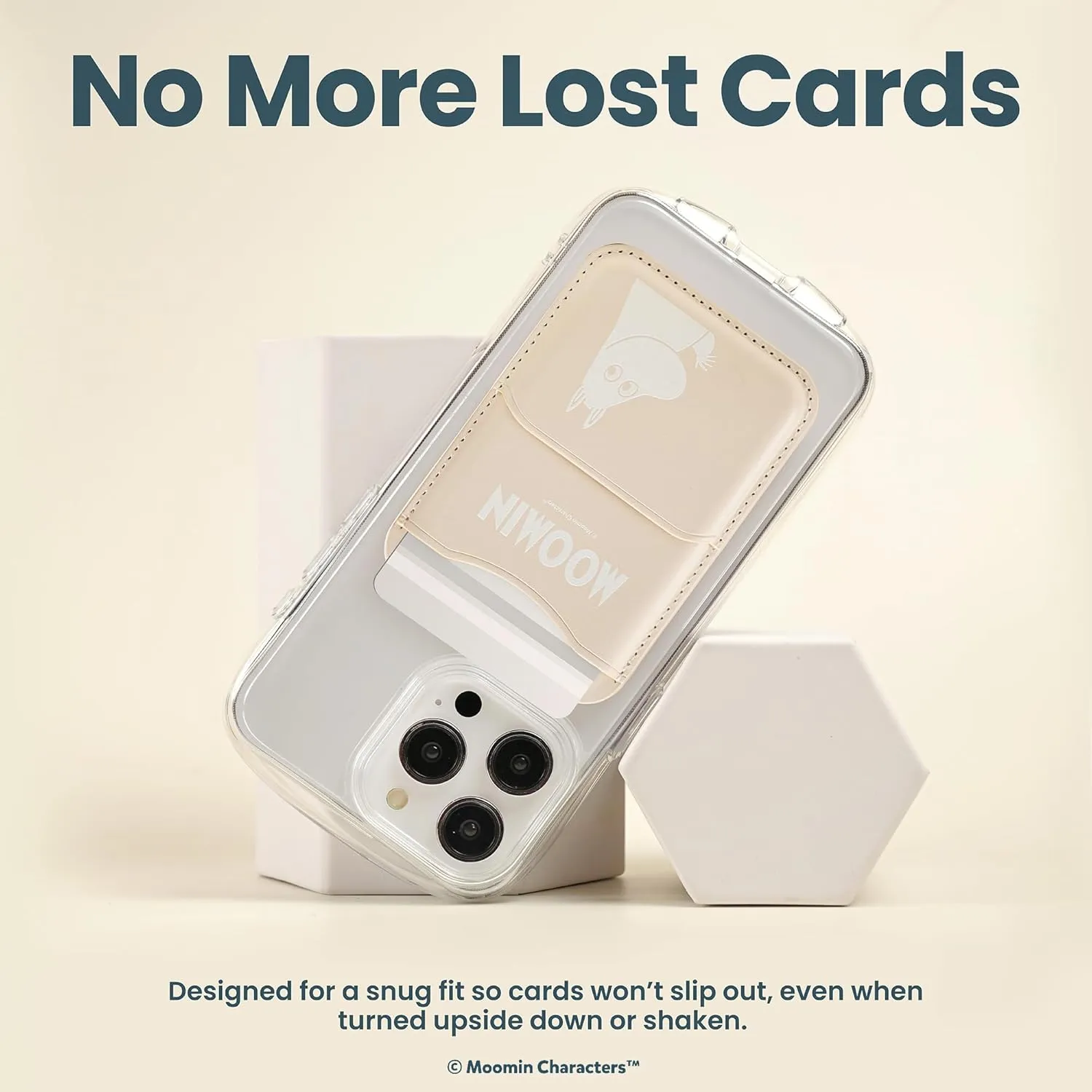 iFace Moomin MagSynq Card Wallet Compatible with MagSafe [Card Case, Slim Wallet, 2 Card Storage, Vegan Leather, Built-in Magnetic and Fraud Prevention Magnet, Mini Extra Pocket] - Moomintroll/Beige