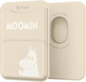 iFace Moomin MagSynq Card Wallet Compatible with MagSafe [Card Case, Slim Wallet, 2 Card Storage, Vegan Leather, Built-in Magnetic and Fraud Prevention Magnet, Mini Extra Pocket] - Moomintroll/Beige