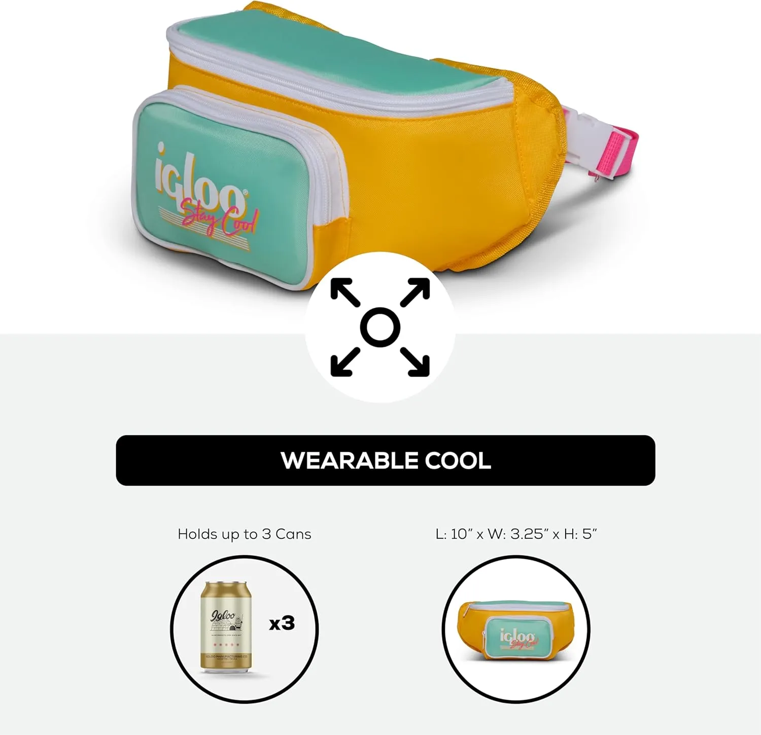 Igloo Retro Fanny Packs Cooler, Insulated Crossbody Bag, Fashion Waist Packs, Adjustable & Lightweight Travel Hip Pack
