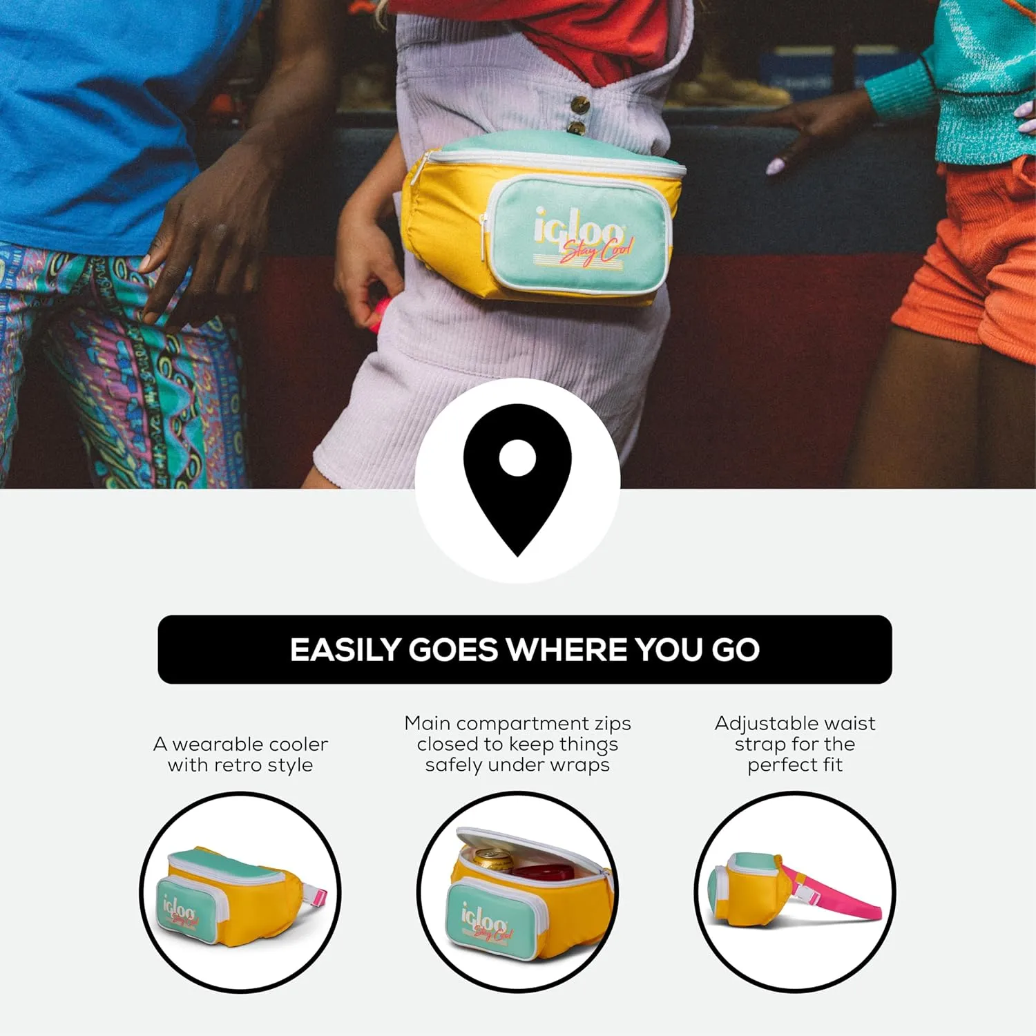 Igloo Retro Fanny Packs Cooler, Insulated Crossbody Bag, Fashion Waist Packs, Adjustable & Lightweight Travel Hip Pack