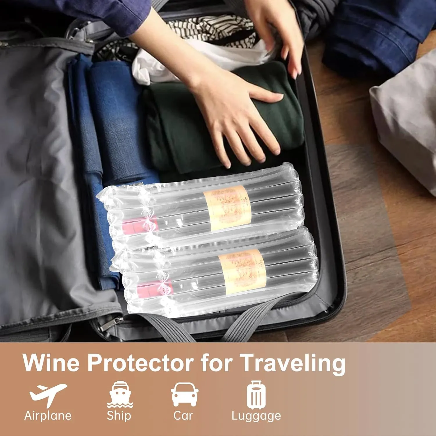 Inflatable 36 Pack Wine Shipping Packaging Wine Shipper 65um Thick Material Bottle Packaging for Air Travel Liquor Shipping Protector Bags with Air Pump for Safe Transportation with Luggage
