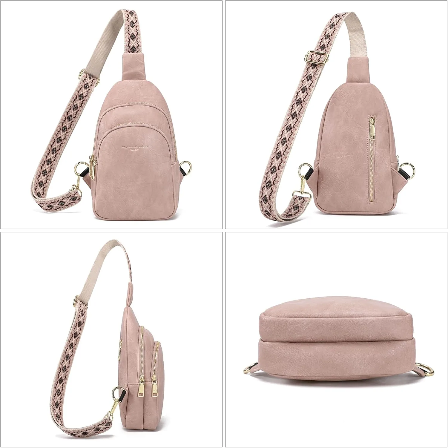 INICAT Crossbody Sling Bags Fanny Packs Leather Purses Chest Bag for Women