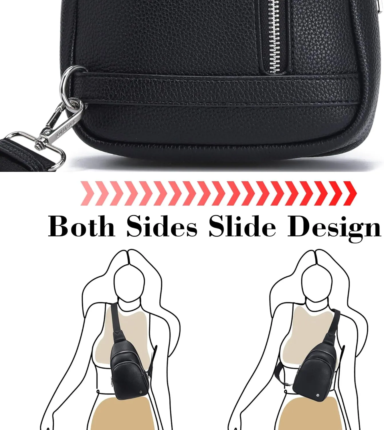 INICAT Crossbody Sling Bags Fanny Packs Leather Purses Chest Bag for Women