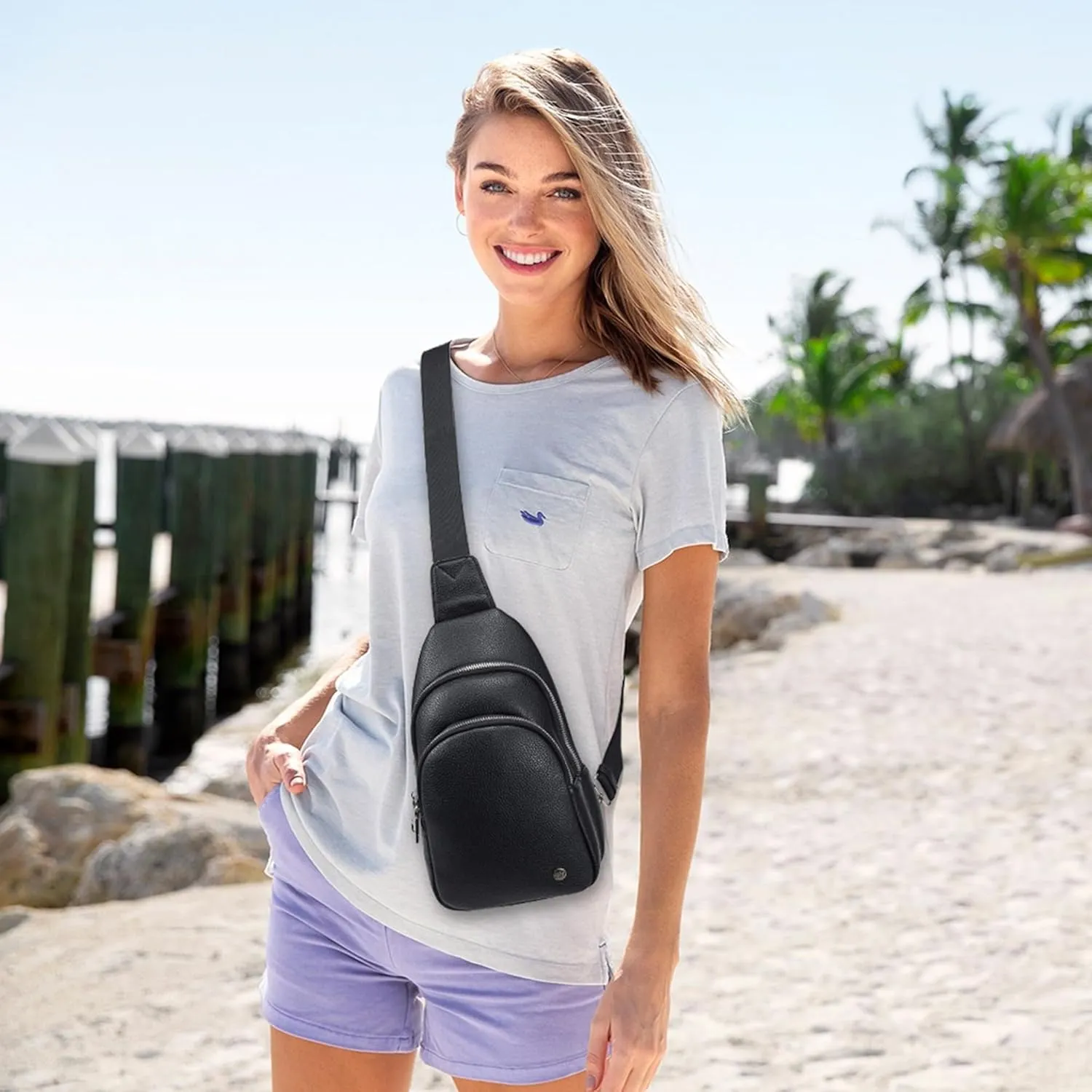 INICAT Crossbody Sling Bags Fanny Packs Leather Purses Chest Bag for Women