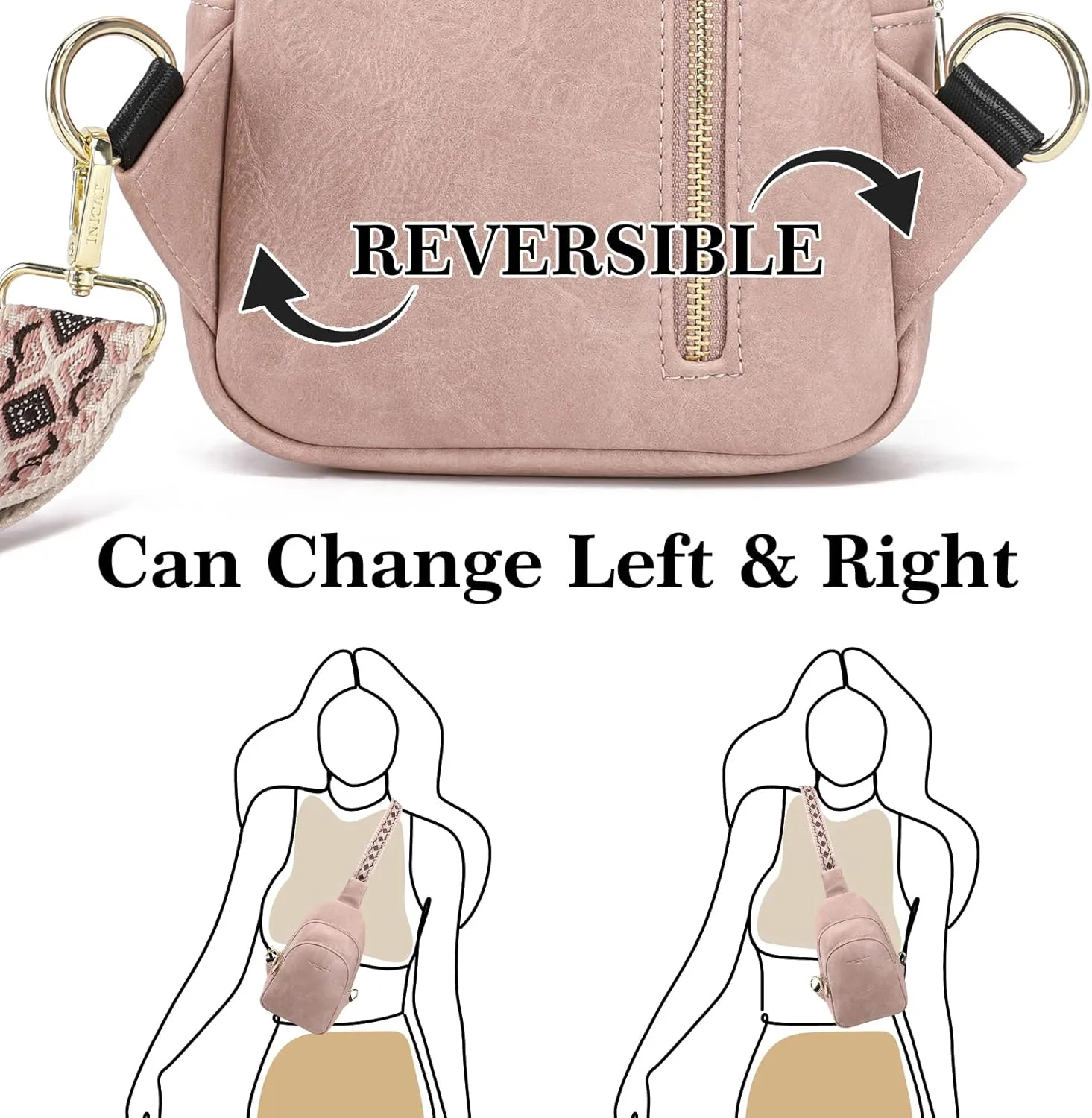 INICAT Crossbody Sling Bags Fanny Packs Leather Purses Chest Bag for Women