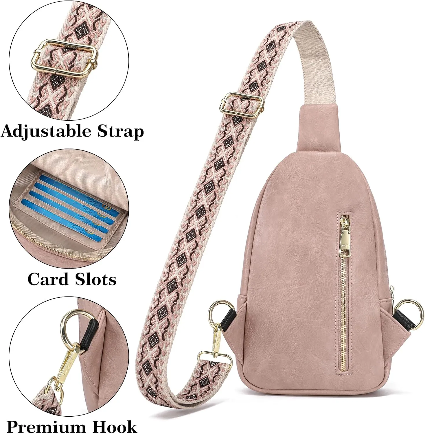 INICAT Crossbody Sling Bags Fanny Packs Leather Purses Chest Bag for Women