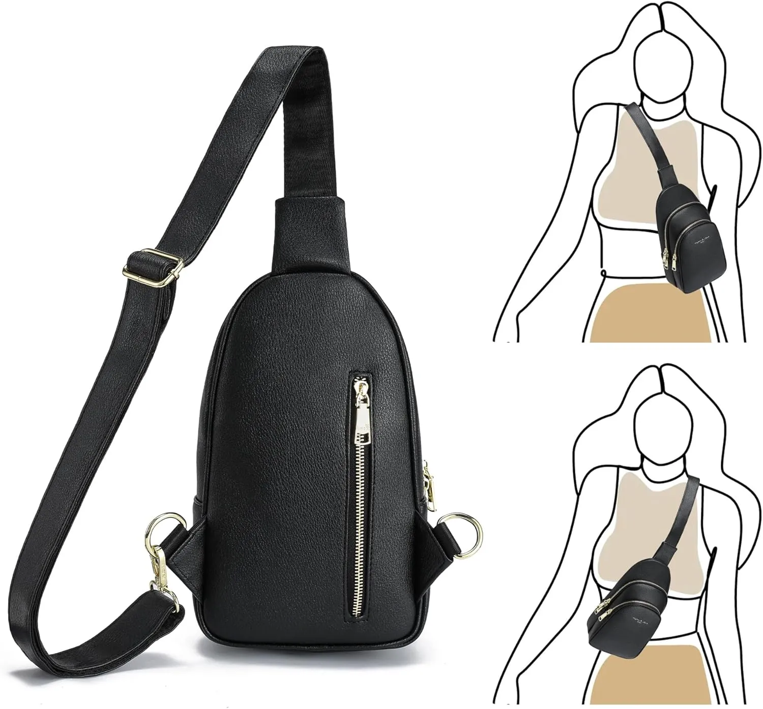 INICAT Crossbody Sling Bags Fanny Packs Leather Purses Chest Bag for Women