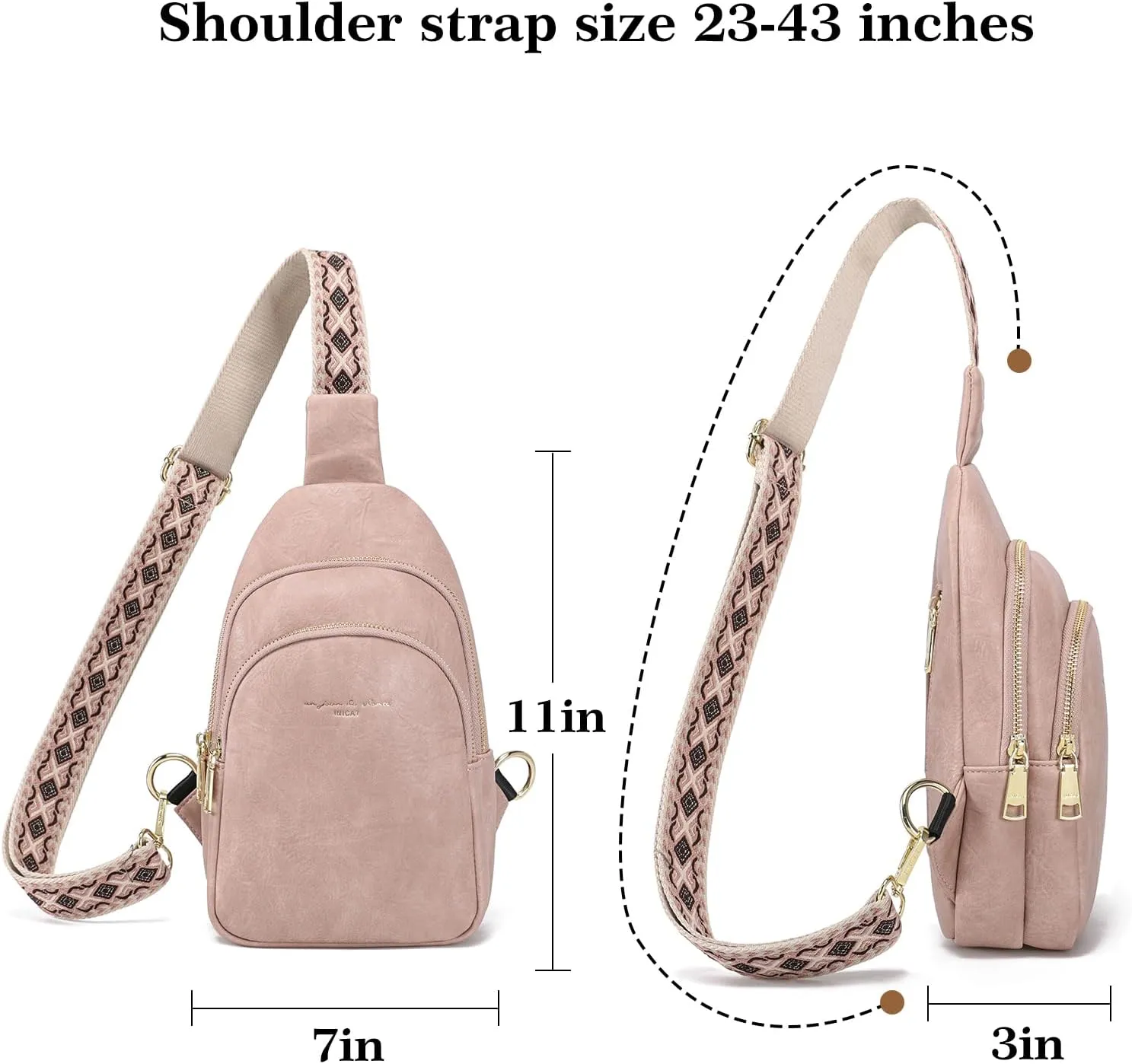 INICAT Crossbody Sling Bags Fanny Packs Leather Purses Chest Bag for Women