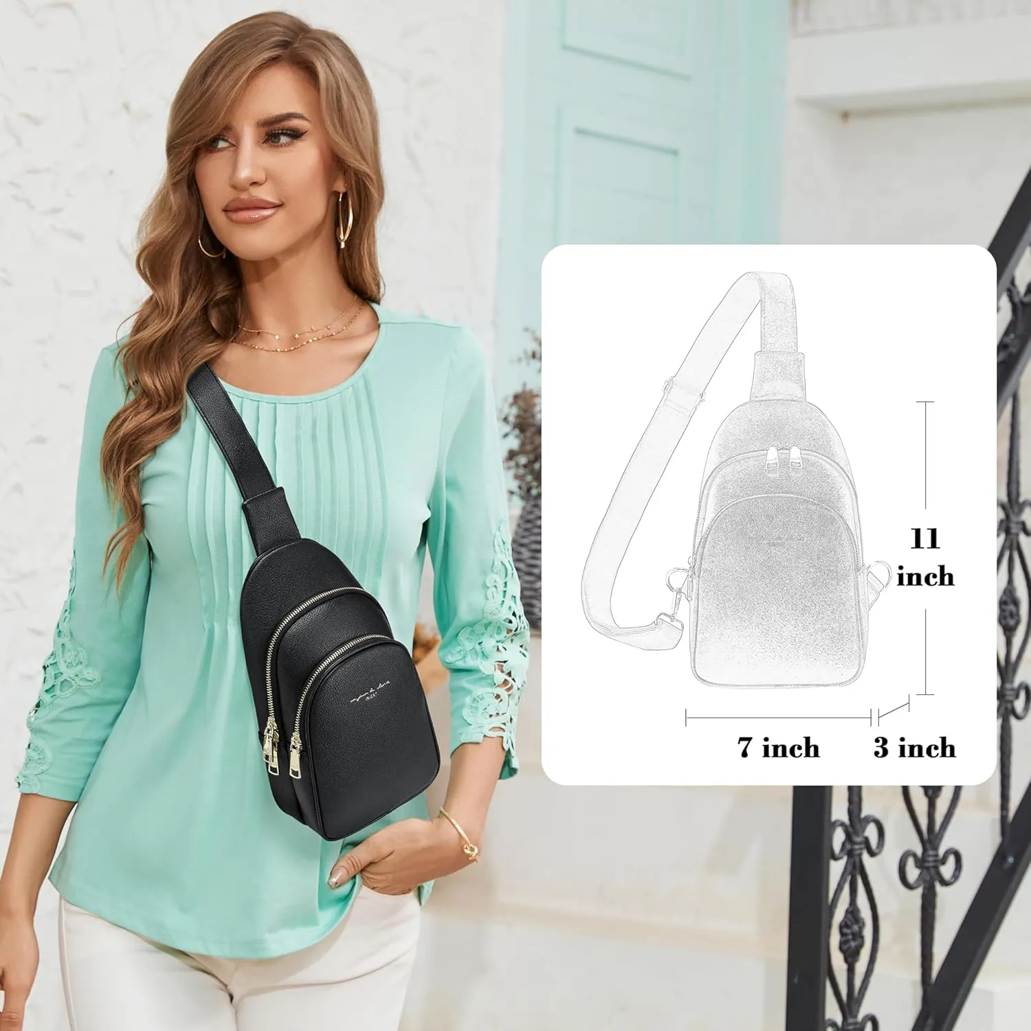 INICAT Crossbody Sling Bags Fanny Packs Leather Purses Chest Bag for Women