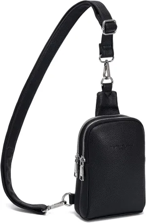 INICAT Sling Bag for Women Small Crossbody Bags Leather Fanny Pack for Travel Essentials(Black LW)