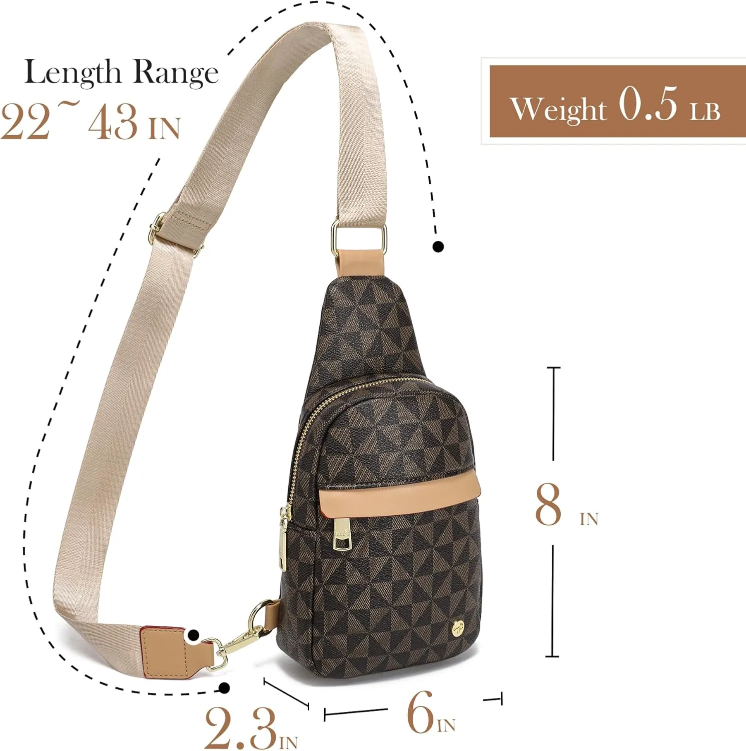 INICAT Sling Bag for Women Small Crossbody Bags Leather Fanny Pack for Travel Essentials(Brown Checked)