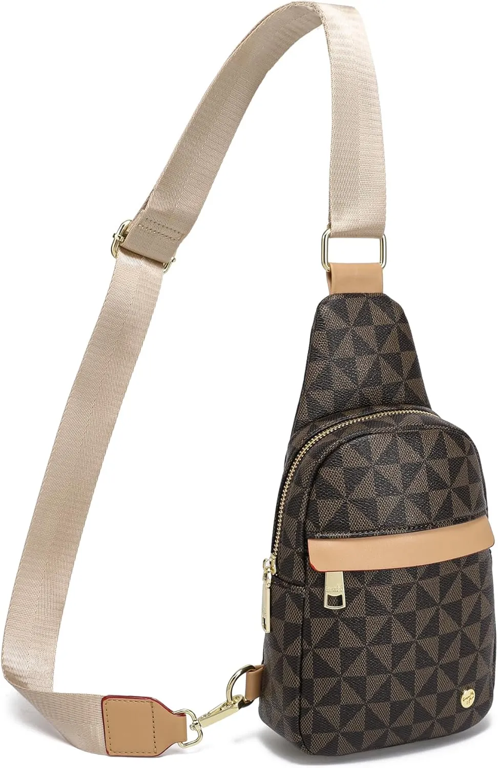 INICAT Sling Bag for Women Small Crossbody Bags Leather Fanny Pack for Travel Essentials(Brown Checked)