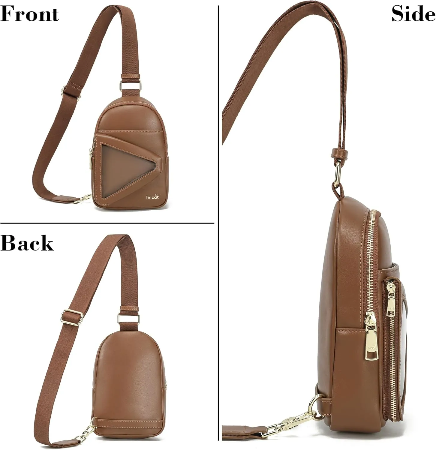 INICAT Sling Bag for Women Small Crossbody Bags Leather Fanny Pack for Travel Essentials(Brwon Tan)