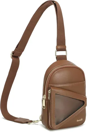 INICAT Sling Bag for Women Small Crossbody Bags Leather Fanny Pack for Travel Essentials(Brwon Tan)