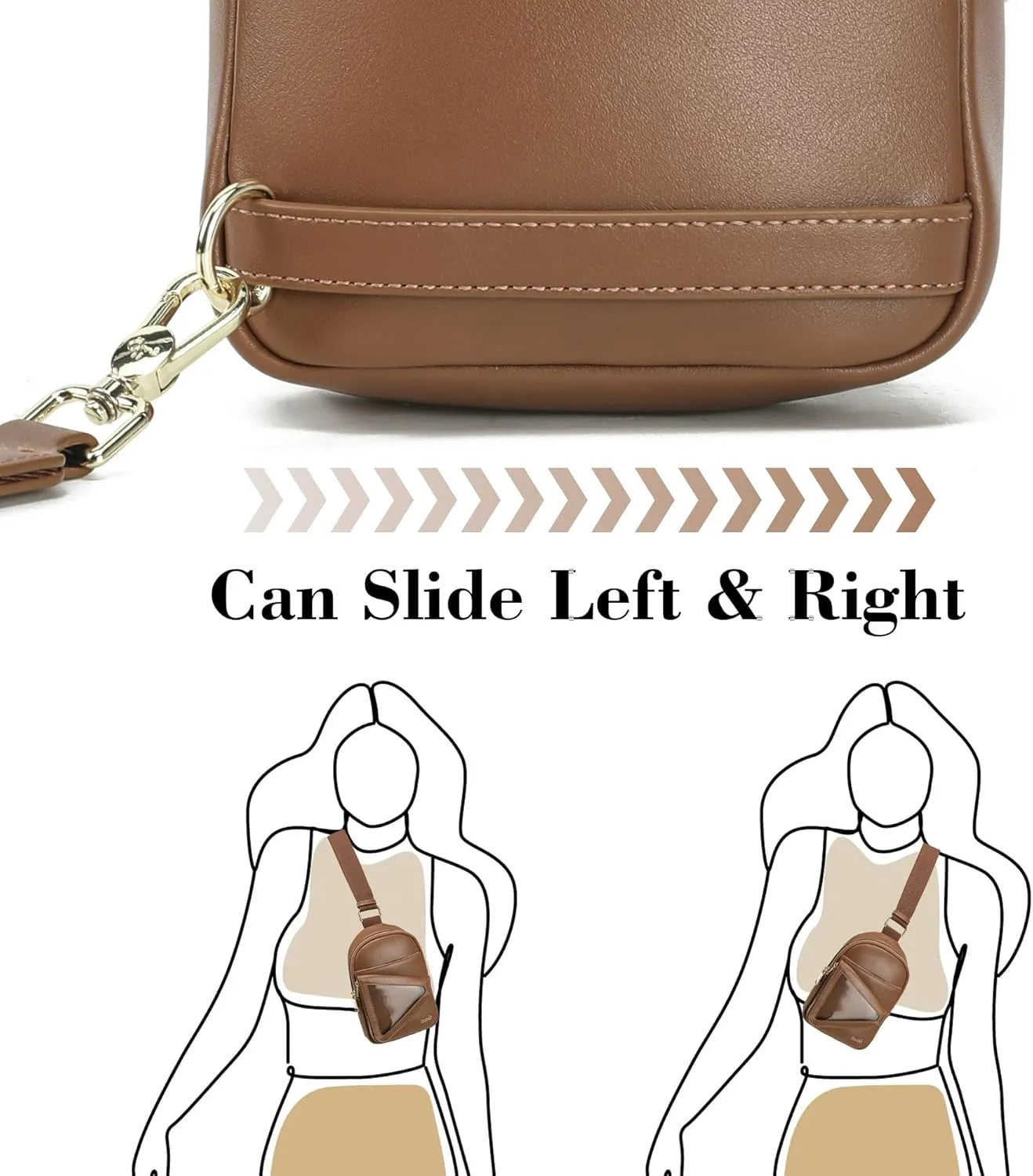 INICAT Sling Bag for Women Small Crossbody Bags Leather Fanny Pack for Travel Essentials(Brwon Tan)