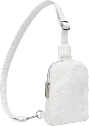 INICAT Sling Bag for Women Small Crossbody Bags Leather Fanny Pack for Travel Essentials(White Fleece)