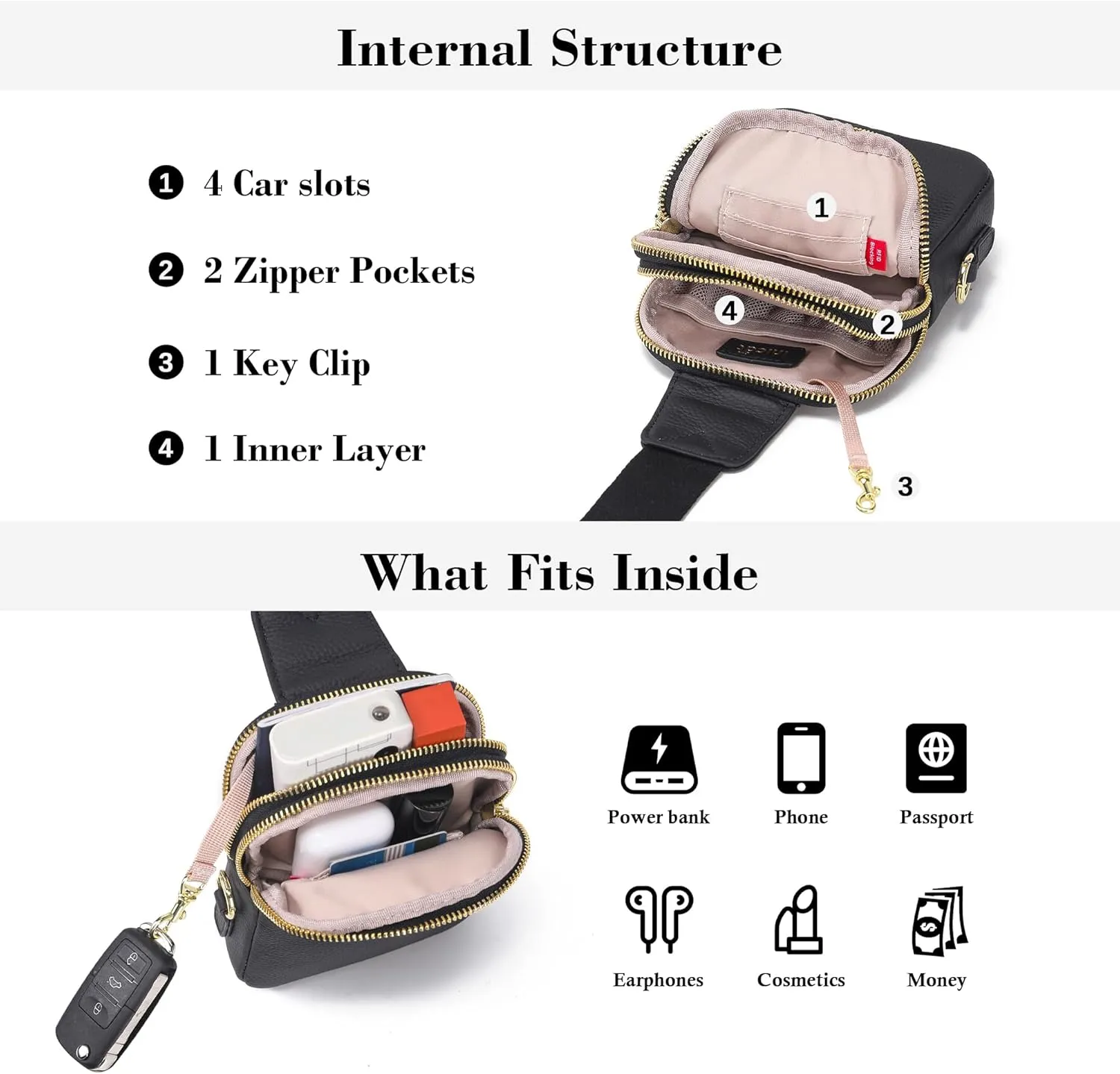 INICAT Travel Small Sling Bag Leather Crossbody Bags for Women Fanny Packs Cross Body Bag for Woman Cross Body Purses