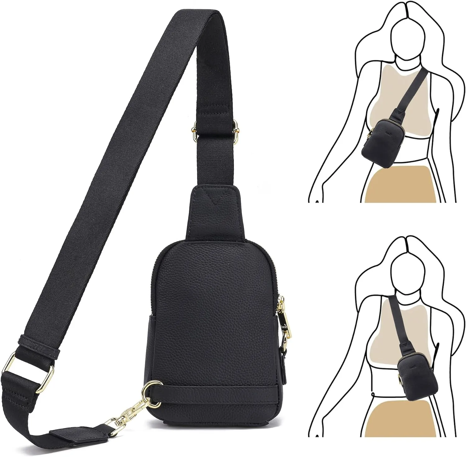 INICAT Travel Small Sling Bag Leather Crossbody Bags for Women Fanny Packs Cross Body Bag for Woman Cross Body Purses