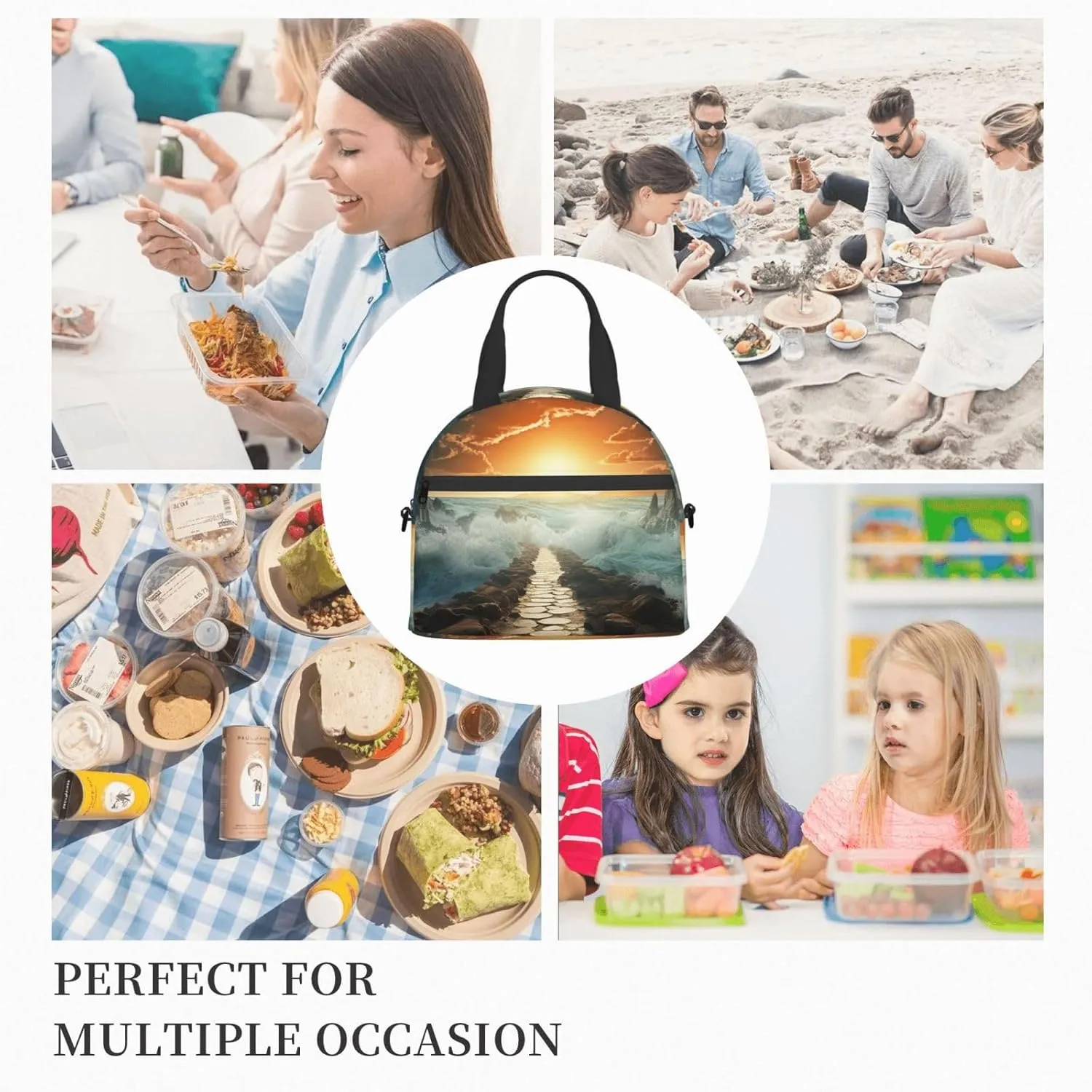 Insulated Lunch Bag Lunch Box for Women Men Divided Sea Pathway Lunch bag Lunch Tote Bags for Work Office