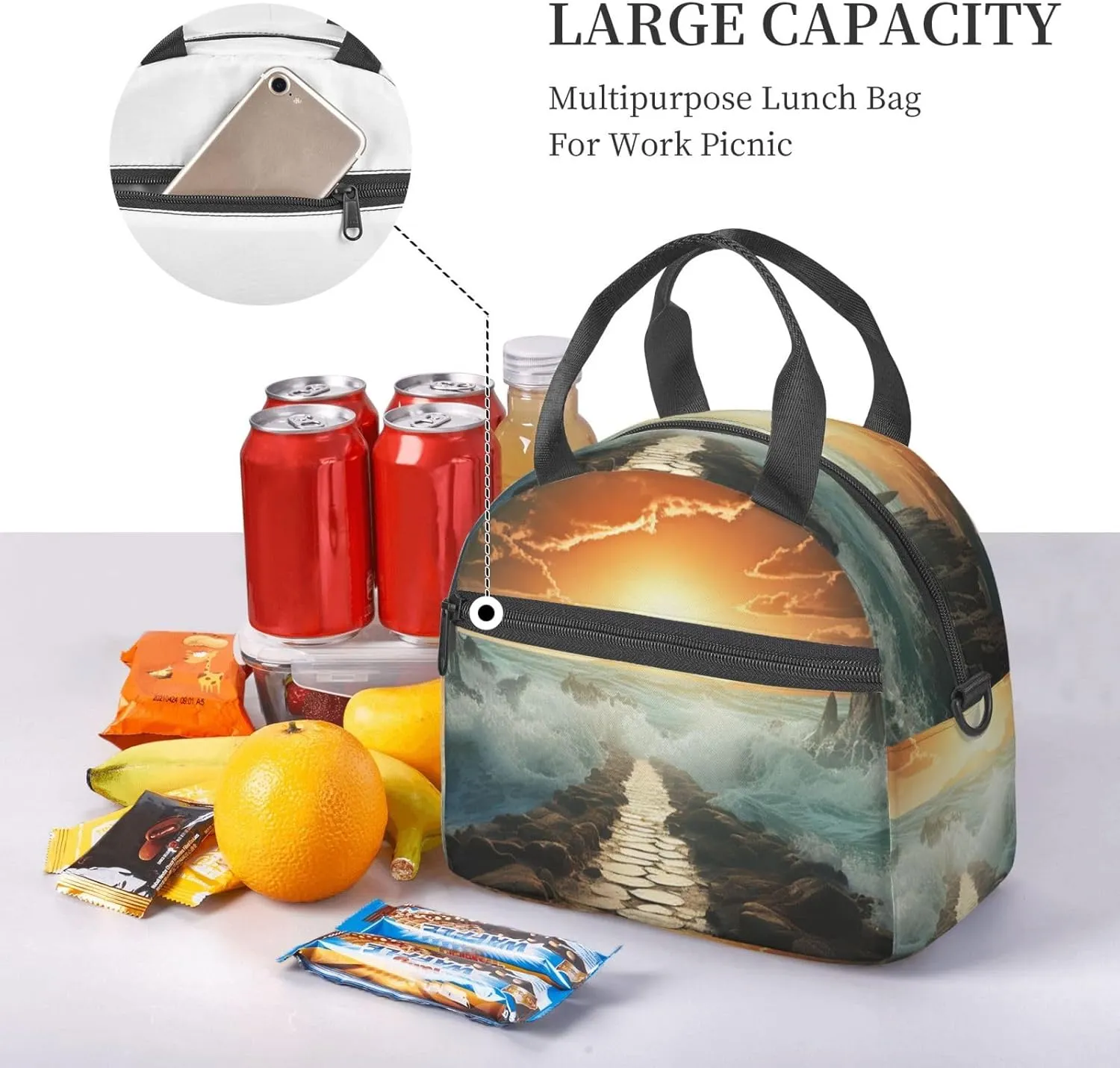 Insulated Lunch Bag Lunch Box for Women Men Divided Sea Pathway Lunch bag Lunch Tote Bags for Work Office