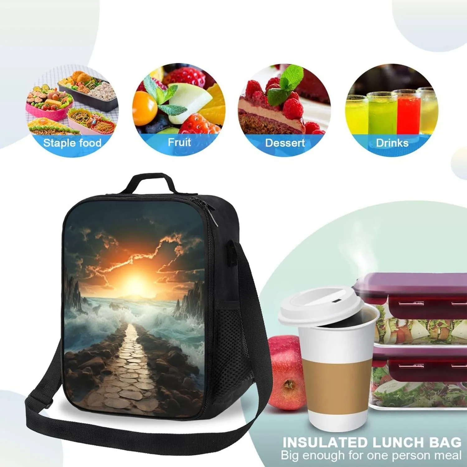 Insulated Lunch Bag Lunch Box for Women Men Divided Sea Pathway Lunch bag Lunch Tote Bags for Work Office