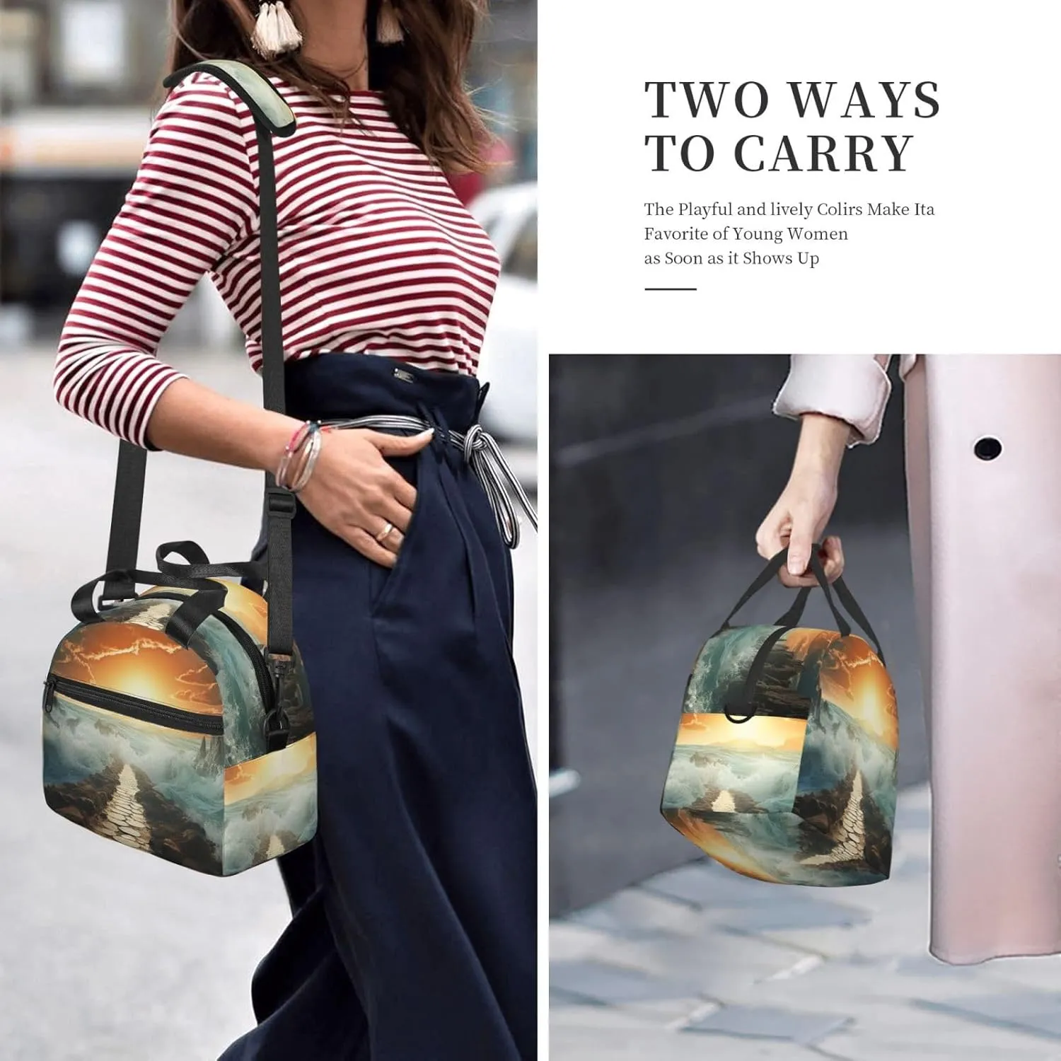 Insulated Lunch Bag Lunch Box for Women Men Divided Sea Pathway Lunch bag Lunch Tote Bags for Work Office