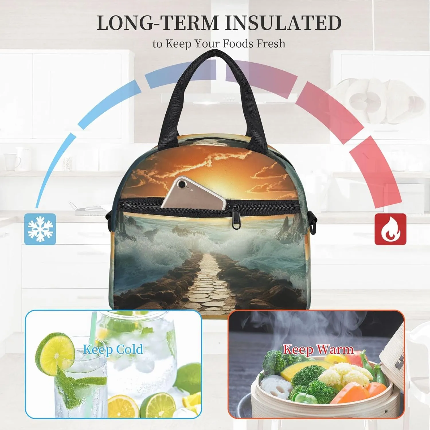 Insulated Lunch Bag Lunch Box for Women Men Divided Sea Pathway Lunch bag Lunch Tote Bags for Work Office