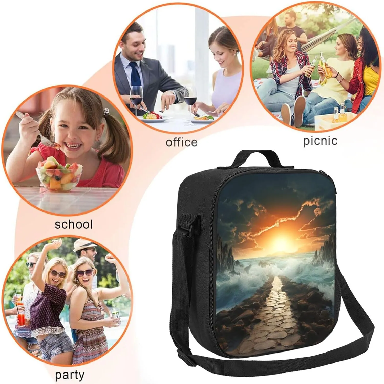 Insulated Lunch Bag Lunch Box for Women Men Divided Sea Pathway Lunch bag Lunch Tote Bags for Work Office