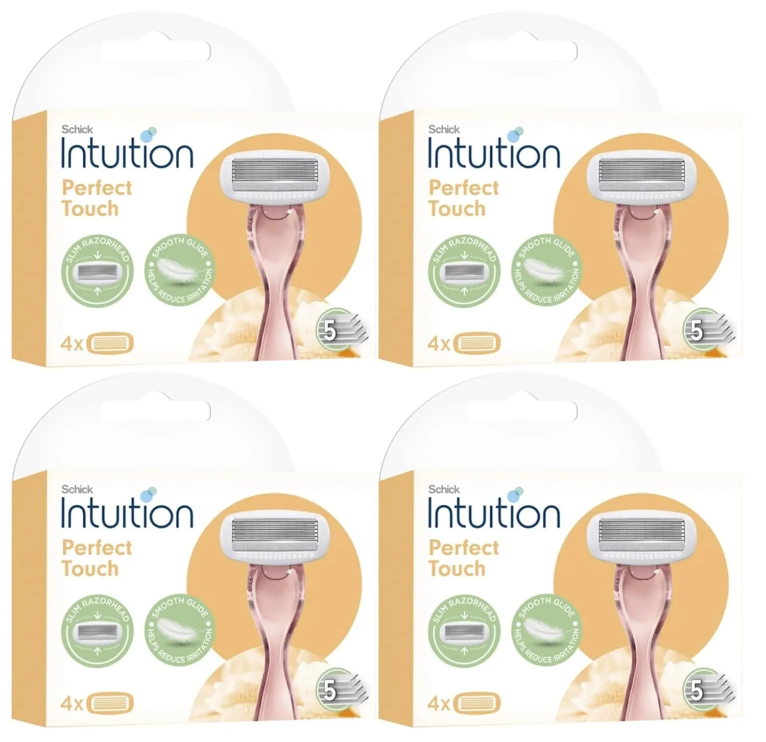 Intuition Perfect Touch Razor Blade Refills, 5 Blade System, 16 Cartridges Total, 4 Pack