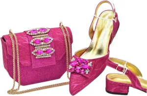 Italian Pointed Toe Low Heel Pumps Rhinestone Purse Luxury Bridal Combo