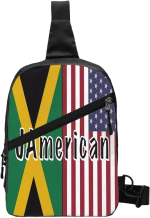 Jamaican Roots And American Flag Portable Crossbody Bag Foldable Sling Bags Sports Gym Chest Daypack Reusable Shoulder Backpack Casual Diagonally Rucksack Fanny Packs