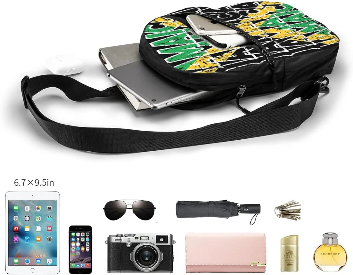 Jamaican Roots Jamaica Flag Portable Crossbody Bag Foldable Sling Bags Sports Gym Chest Daypack Reusable Shoulder Backpack Casual Diagonally Rucksack Fanny Packs