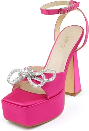 JENN ARDOR Women's Platform Heels Lace Up High Stroppy Sandals Butterfly Heeled Chunky Prom Shoes for Club Party Date (tie-up/buckle)