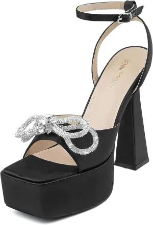 JENN ARDOR Women's Platform Heels Lace Up High Stroppy Sandals Butterfly Heeled Chunky Prom Shoes for Club Party Date (tie-up/buckle)